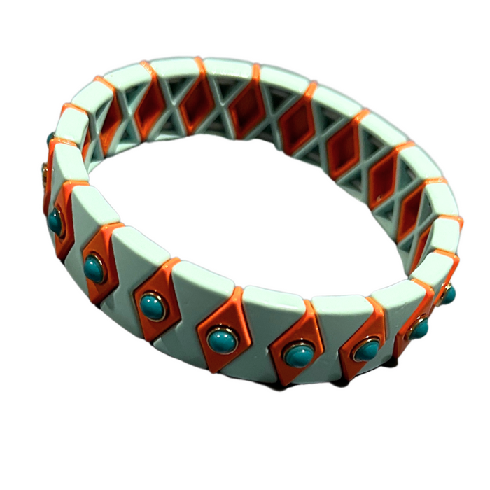 Turquoise and Orange Diamond Single Bracelet